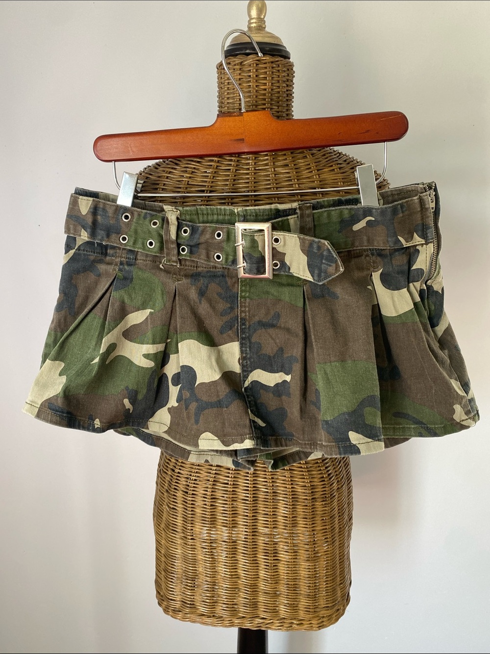 Almost Famous Y2K Micro Mini Camo Gorpcore Pleated Skort with Buckle Belt
